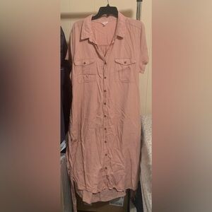 Pink Button-Down Shirt Dress